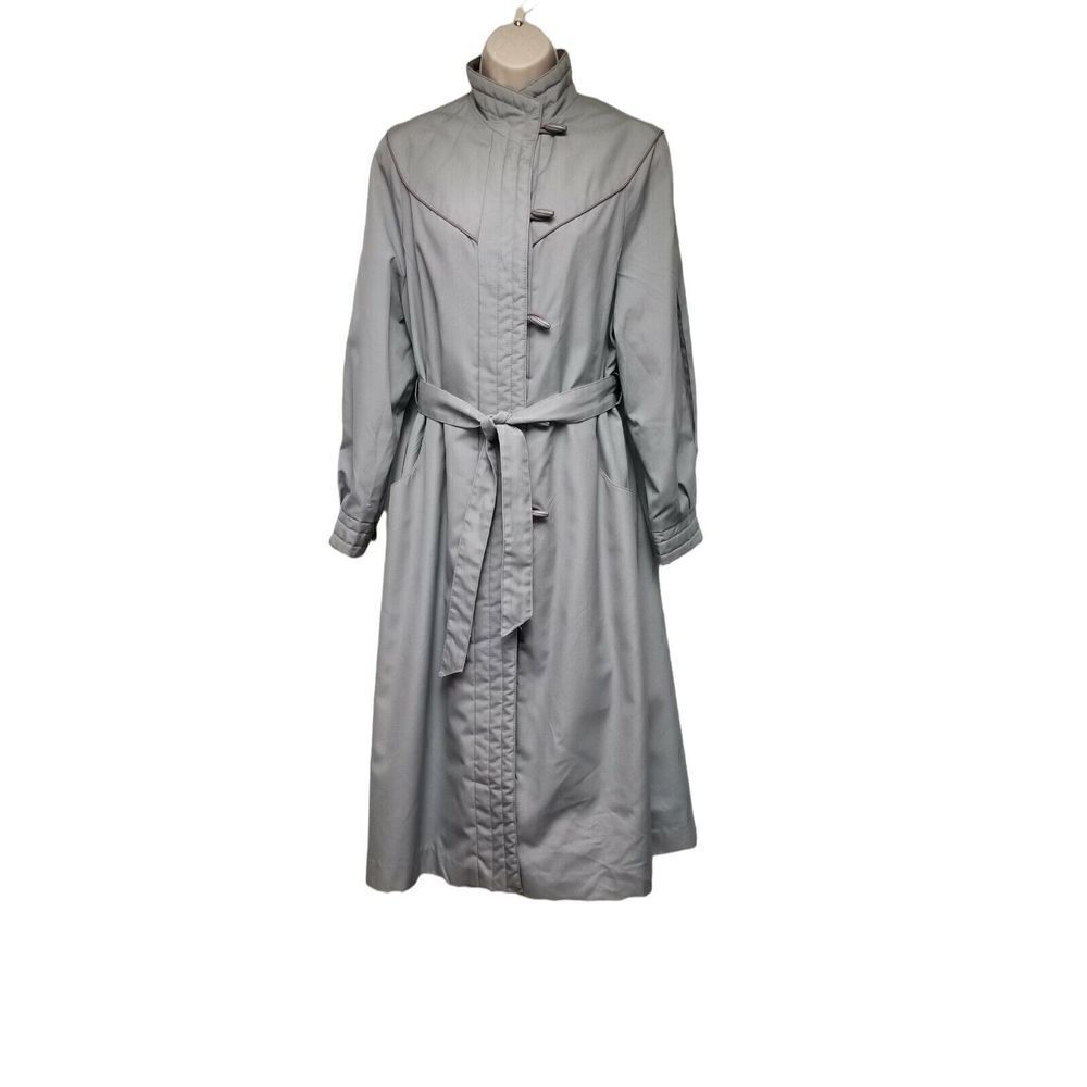 Vintage MS. Freddi Lavender/Gray Long Classic Trench Coat/Belt Size 10